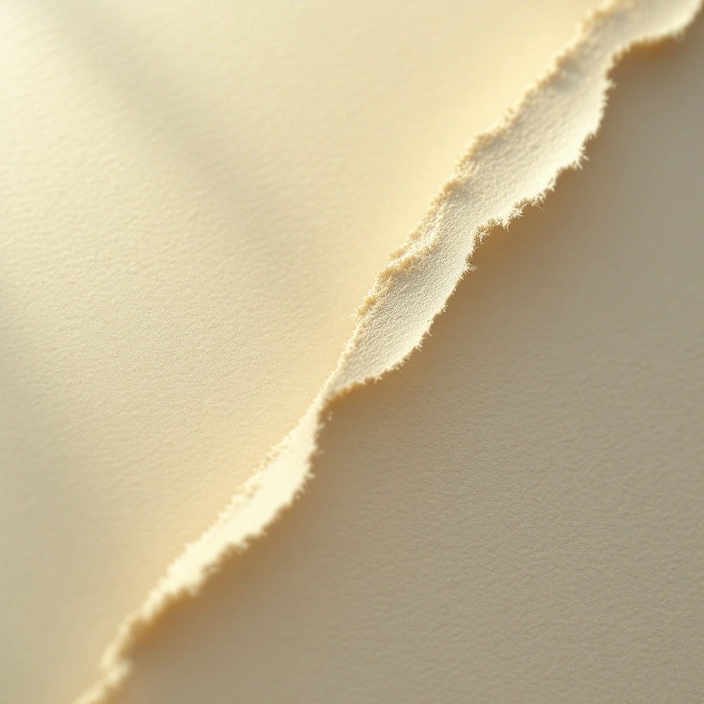 Macro of warm ivory uncoated paper with a soft deckled edge