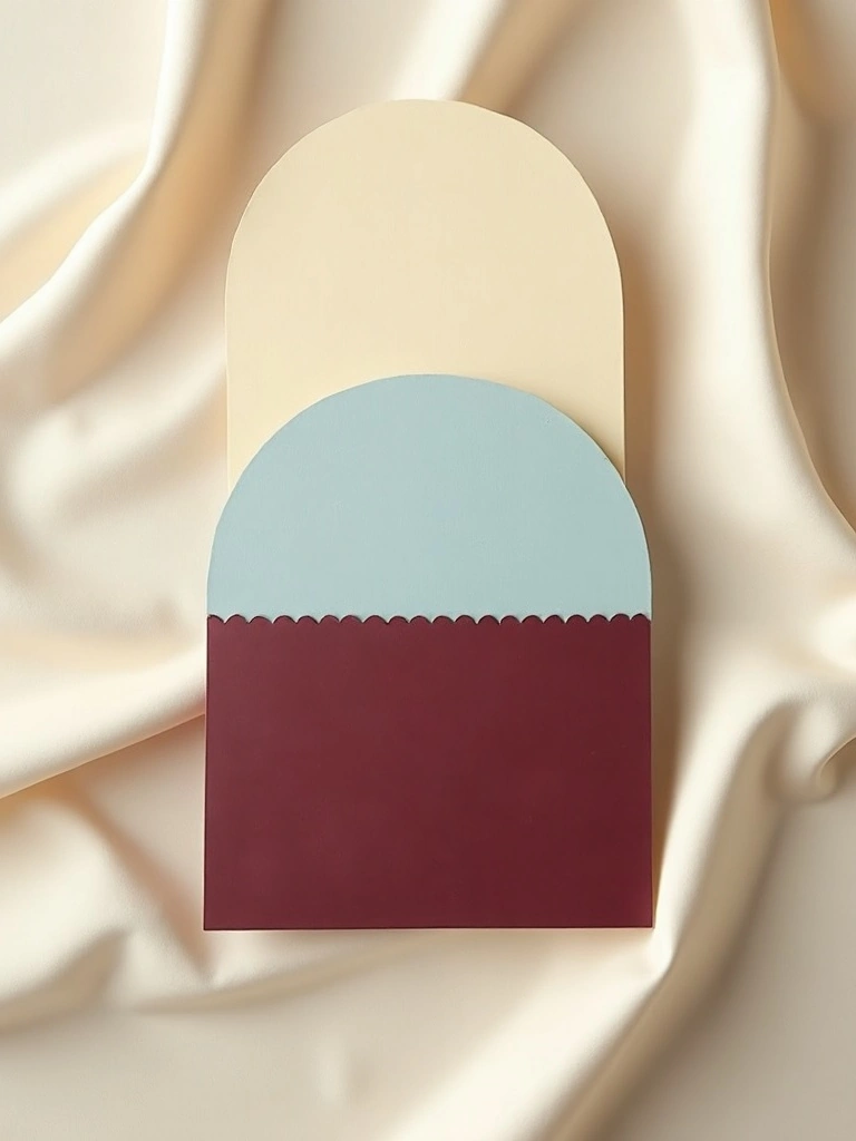 The three die-cut shapes of the suite — arch, ogee scallop and scalloped arch — laid blank on ivory silk.
