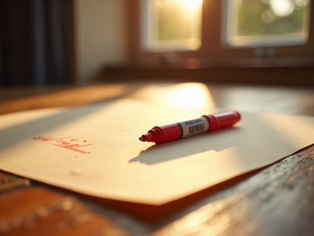The red marker on the paper at golden hour.