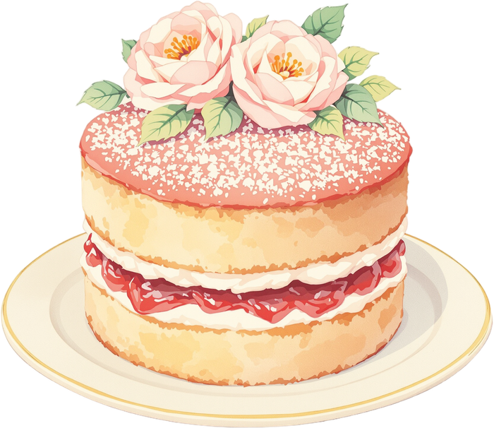 Victoria sponge cake with a transparent background.