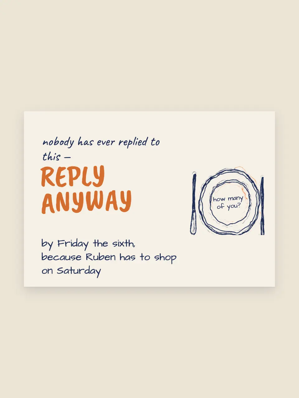 RSVP card from an Evorrah anniversary