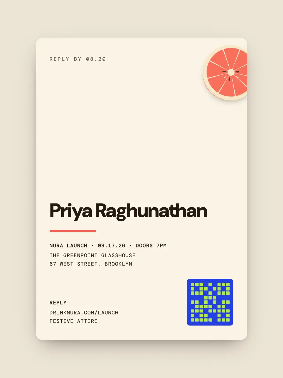 RSVP card from an Evorrah celebration
