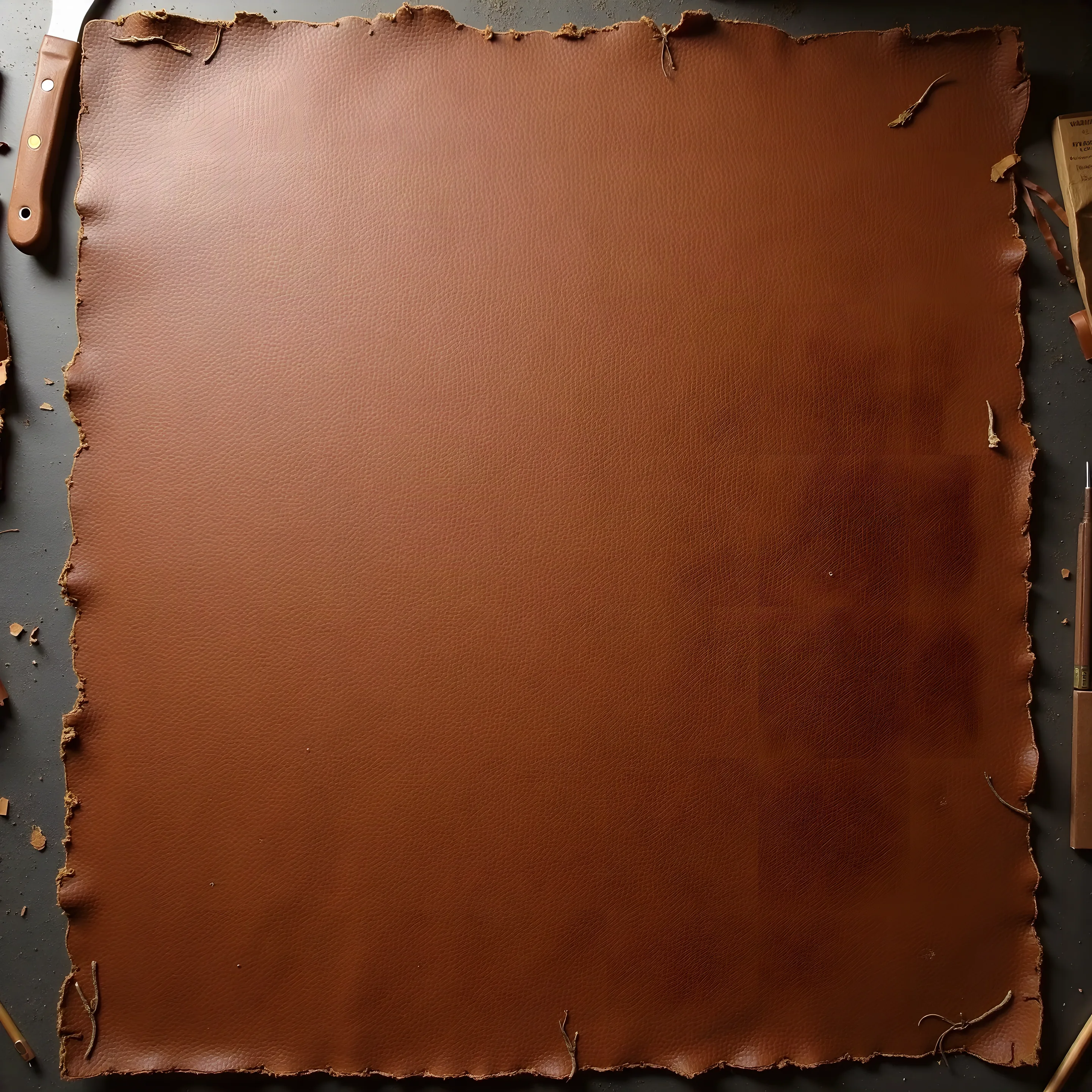 The cognac goatskin lying on the bench beside a paring knife